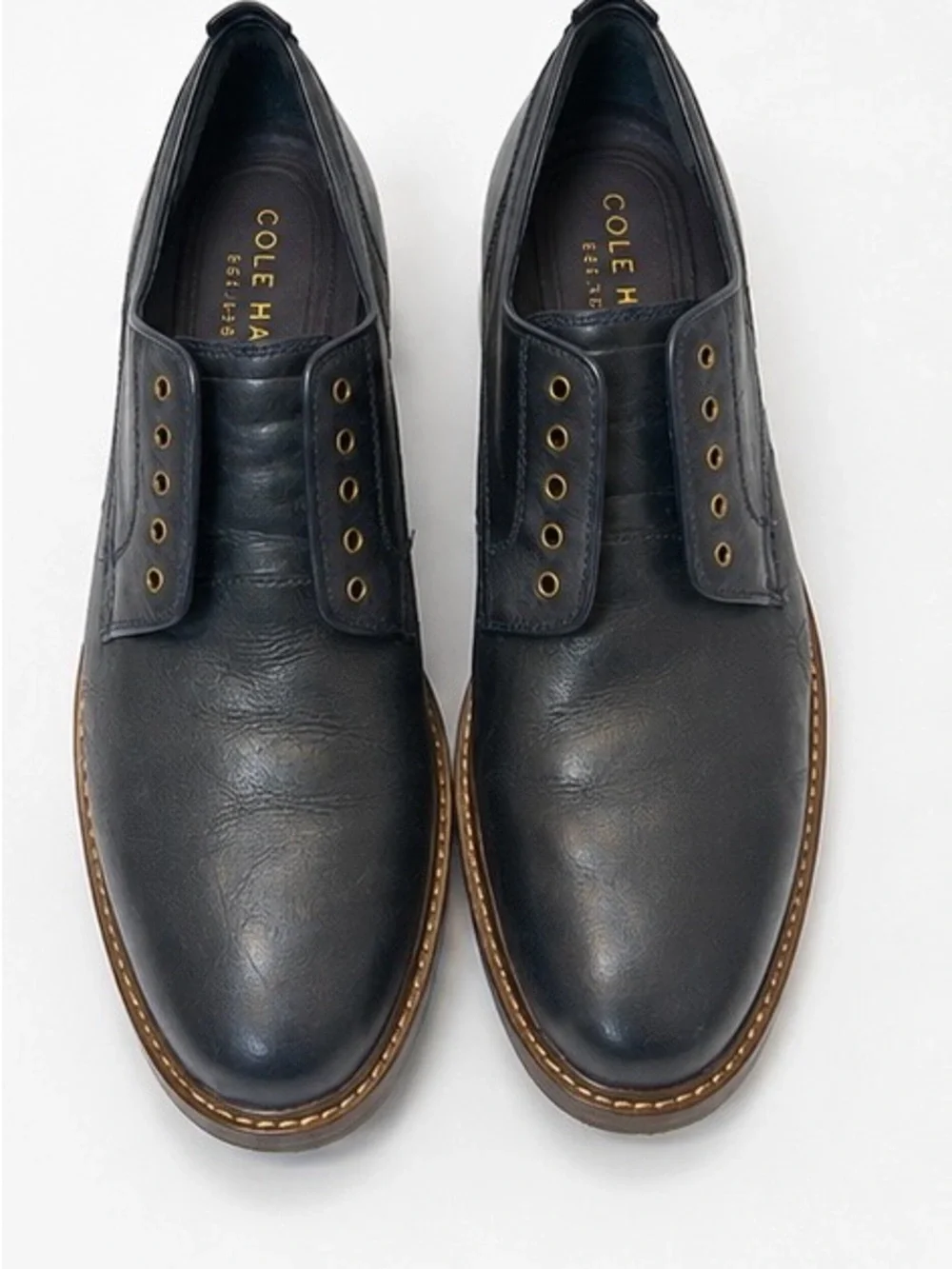 Cole Haan Navy Leather Derby/Oxford Shoes with Brass Eyelets